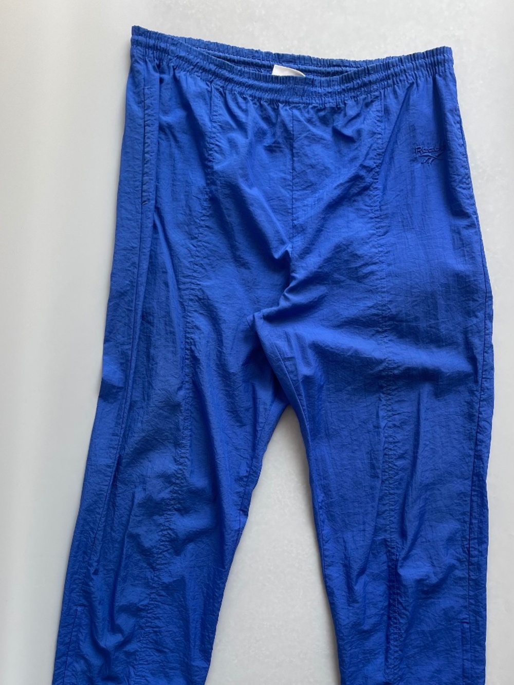 Vintage Reebok Blue Nylon Track Pants 90s Zip Ankle Joggers S